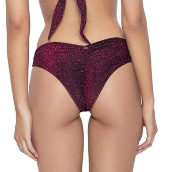 Nwt Anthropologie PilyQ basic ruched Teeny in garnet glitter pink shimmer - Picture 1 of 6